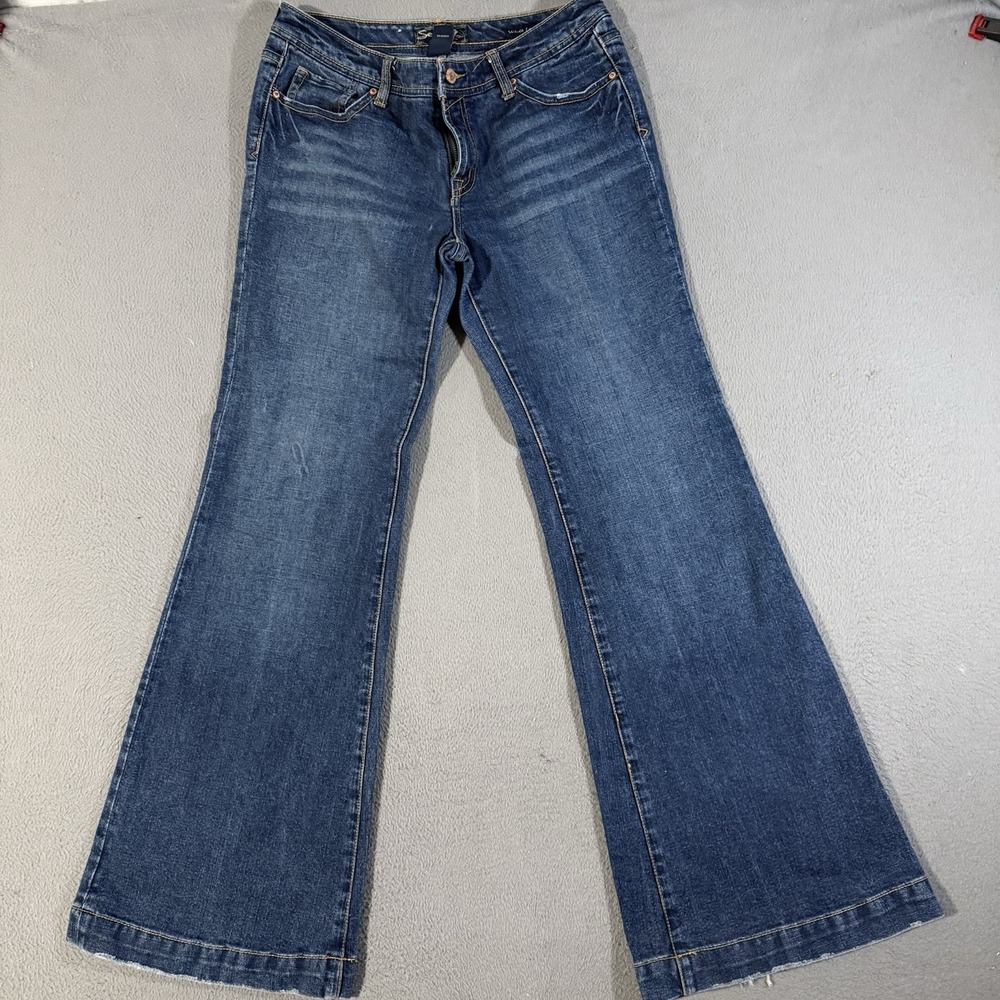 Seven7 Women Size 33x33 Dark Wash Mid Rise Wide Leg Flared‎ Denim Jeans Flare